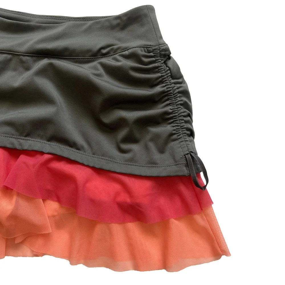 Fila Skort Skirt Womens Small Gray Orange Mesh Ruched Sides Athletic Golf Tennis